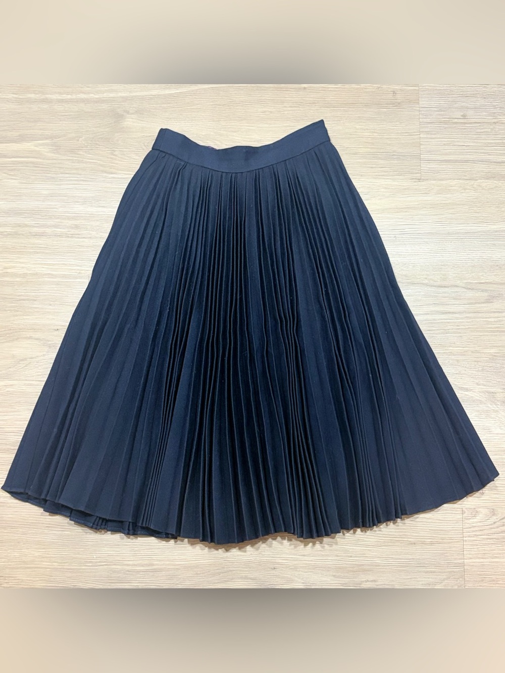 MILLY New York Navy Wool Pleated Midi Skirt Silk Lining Size 0